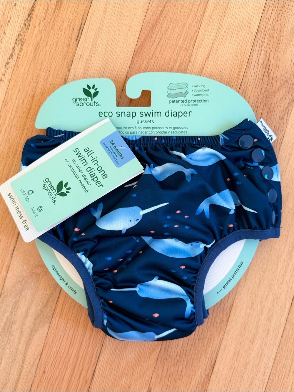 GREEN SPROUTS Navy Narwhal Eco Snap Swim Diaper